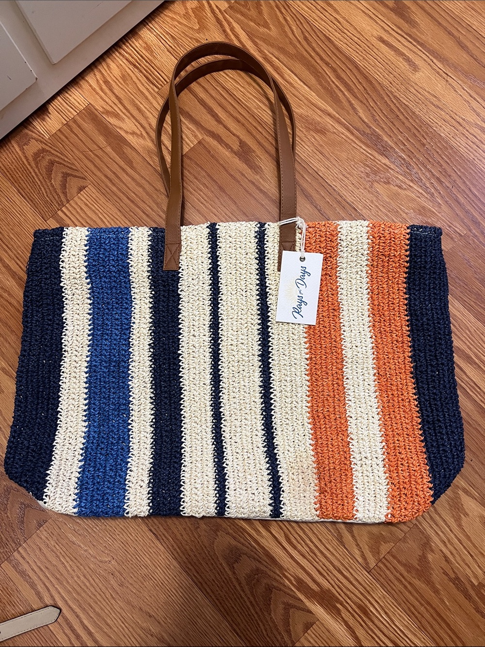 New Striped Raffia Woven Tote Bag